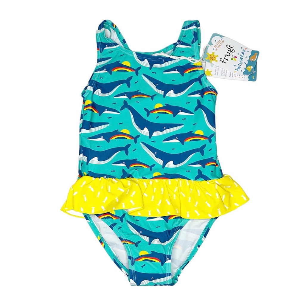 Frugi Whales Print One Piece Bathing Suit Size 2/3Y NWT